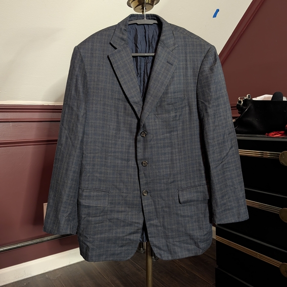 Pal Zileri SILK Blue/Green Plaid Made In Italy Sport Coat 42